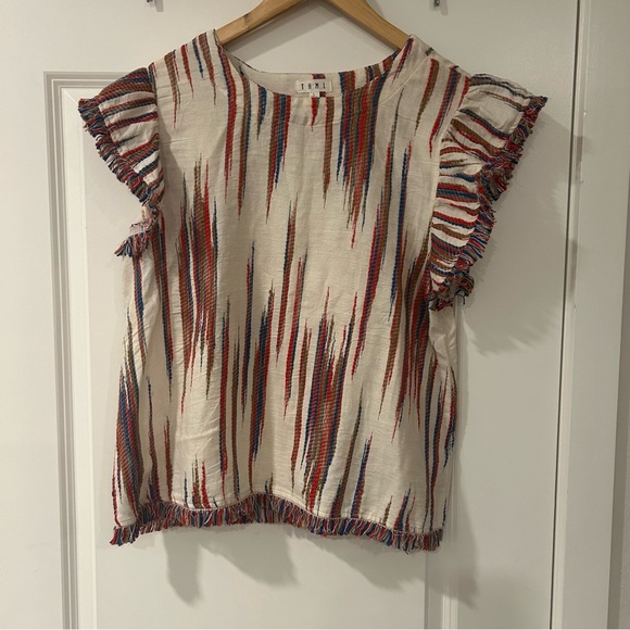 THML Boho textured Aztec look fringed shirt with short flutter sleeves Large - Picture 6 of 12